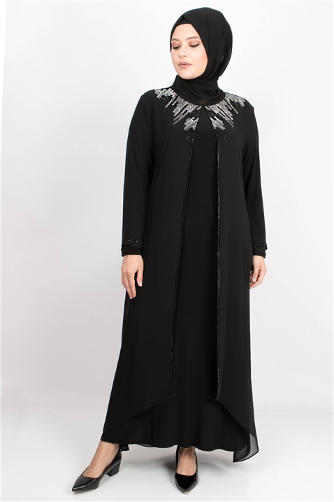Taş Baskı Detay Abiye Elbise Siyah MDA2125MDA2125-SİYAHMDA