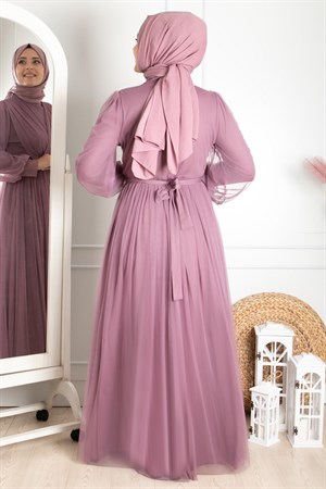 Tulle Detailed Evening Dress Lilac  FHM777FHM777-LİLAFahima