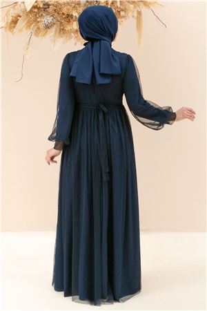 Pearl Stone Detailed Tulle Evening Dresses Dark Blue FHM830FHM830-LACİVERTFahima