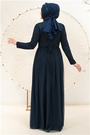 Pearl Detailed Arched Tulle Evening Dress Dress Dark Blue FHM831FHM831-LACİVERTFahima
