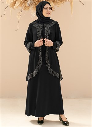 Stone Embroidered Evening Dress Black FHM840FHM840-SİYAHFahima