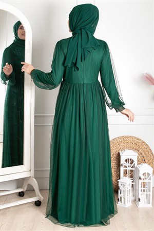 Tulle Evening Dresses with Guipure Emerald FHM844FHM844-ZÜMRÜTFahima