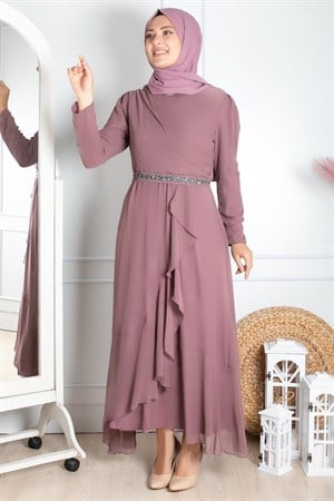 Frill Detailed Islamic Clothing Evening Dress Lilac FHM850FHM850-LİLAFahima