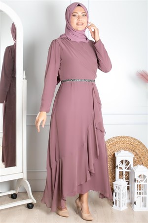Frill Detailed Islamic Clothing Evening Dress Lilac FHM850FHM850-LİLAFahima