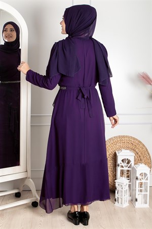Frill Detailed Islamic Clothing Evening Dress Purple FHM850FHM850-MORFahima