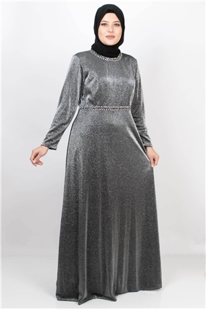 Stone And Glitter Detailed Evening Dress Silver MDA2117MDA2117-GÜMÜŞMDA