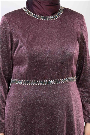 Stone And Glitter Detailed Evening Dress Plum MDA2117MDA2117-MÜRDÜMMDA